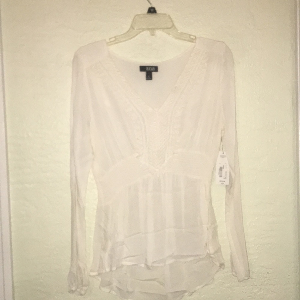 V neck cotton blend long sleeve blouse